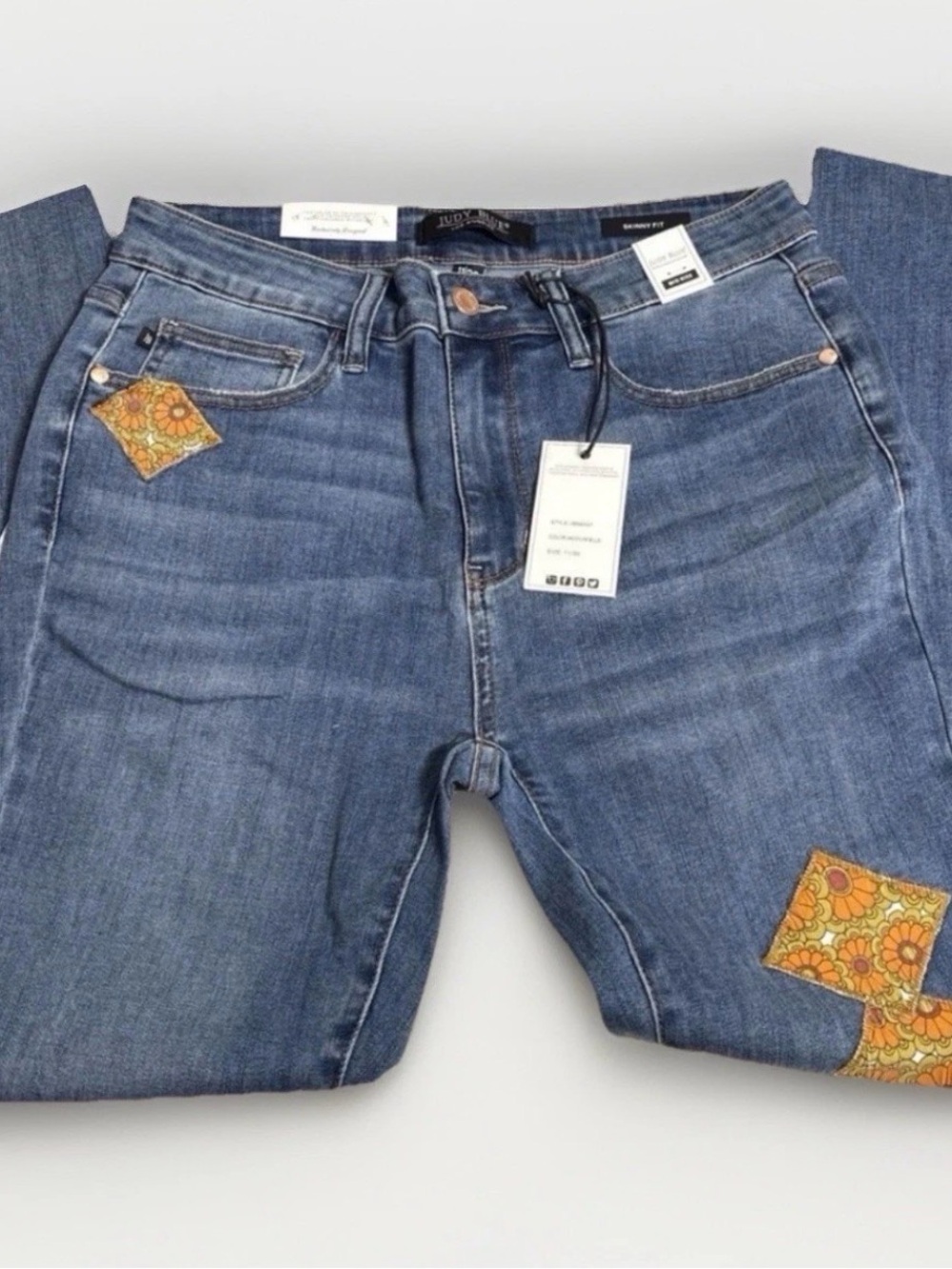 Judy Blue Skinny Fit Jeans Womens 11/30 Mid Rise Patchwork Boho NWT